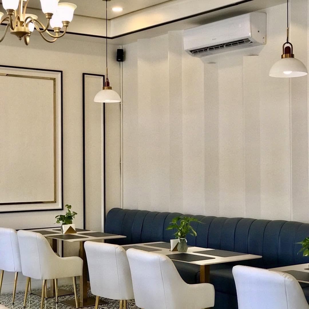 Navy banquette seating